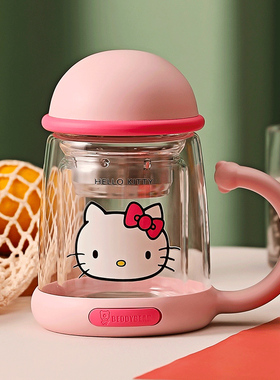 杯具熊双层玻璃杯夏季创意办公杯猫咪手柄家用水杯高硼硅暖手杯子