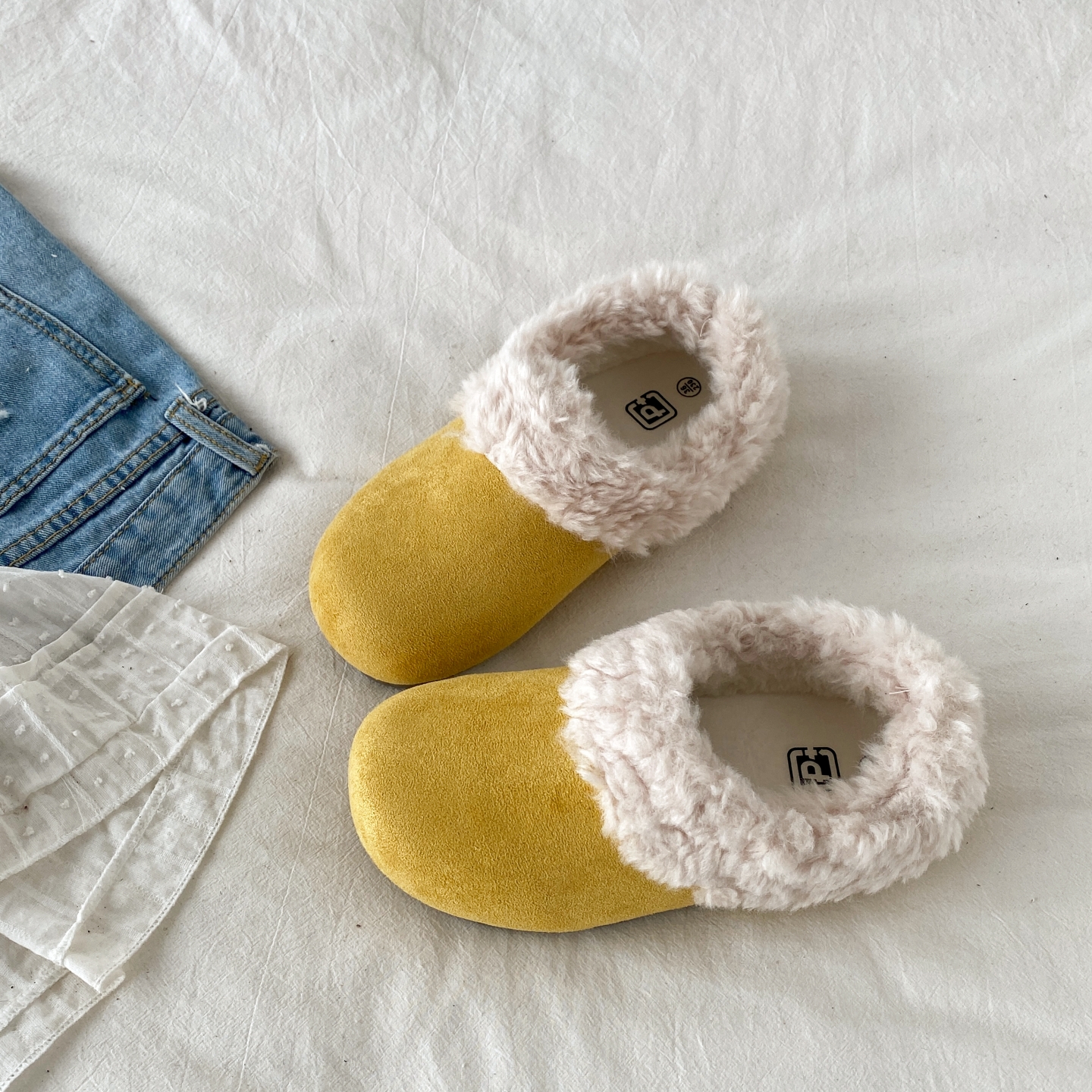 爆款黄色毛毛勃肯鞋保暖穆勒棉鞋