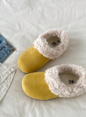 喜叔黄色厚底加绒勃肯鞋女2025新款冬季保暖毛毛棉鞋一脚蹬雪地靴