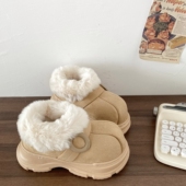 喜叔复古厚底包跟棉拖鞋 外穿保暖加绒毛毛雪地靴面包棉鞋 女款 冬季