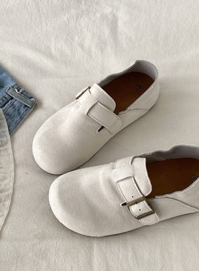 喜叔复古白色勃肯鞋女款2025秋季新款两穿一脚蹬博肯鞋内增高单鞋