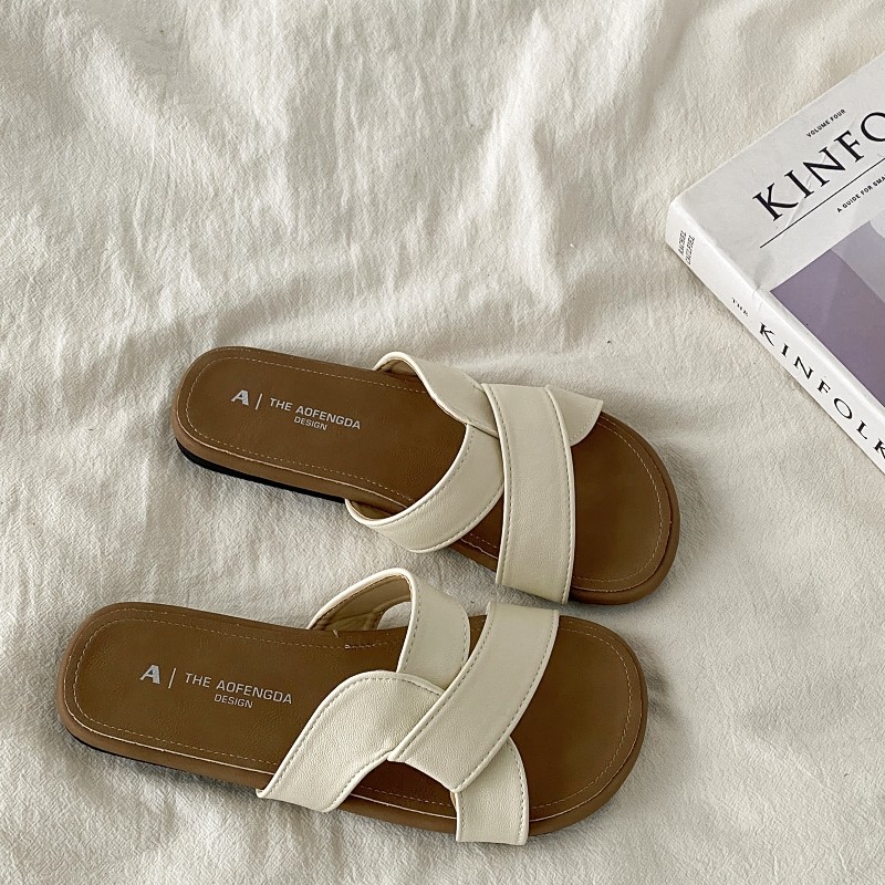 喜叔小众扭结交叉拖鞋女秋外穿2024新款法式平底一字拖沙滩凉拖鞋,女鞋,一字拖,淘宝优惠券,粉丝福利购,淘宝优惠卷