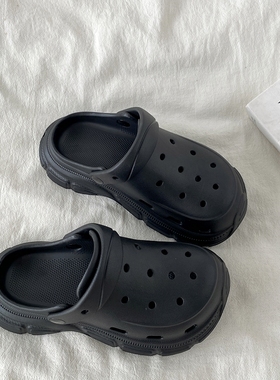 喜叔 黑色厚底洞洞鞋女款外穿2025夏季新款包头拖鞋沙滩凉拖鞋男
