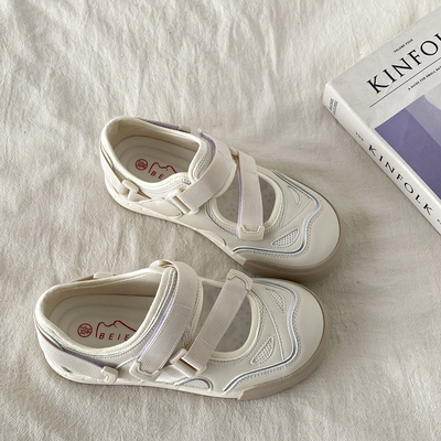 丑萌魔术贴小白鞋夏天网鞋凉鞋女