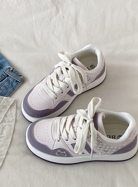 喜叔 紫色小众KT猫板鞋女2025秋季新款厚底面包鞋韩版休闲小白鞋