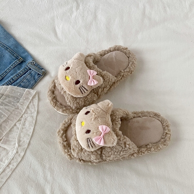 可爱卡通KT猫毛绒棉拖鞋毛毛拖鞋