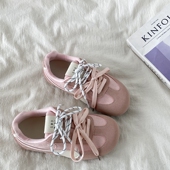 女2025春季 新款 小众泡芙德训鞋 喜叔丑萌粉色阿甘运动鞋 平底休闲鞋