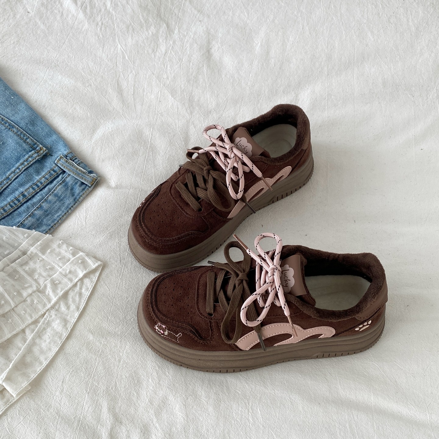 喜叔 复古棕色厚底加绒板鞋女款ins超火百搭休闲德训鞋二棉运动鞋,女鞋,休闲板鞋,淘宝优惠券,粉丝福利购,淘宝优惠卷