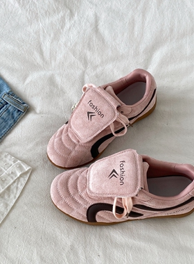 喜叔粉色小众德训鞋女2026春季新款复古平底阿甘鞋韩系休闲运动鞋