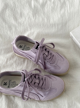 喜叔复古紫色丝绸德训鞋女2025春季新款平底阿甘鞋运动休闲慢跑鞋
