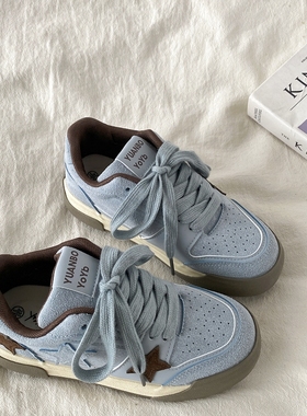 喜叔 复古蓝色厚底星星板鞋女2025新款秋冬百搭小白鞋休闲运动鞋