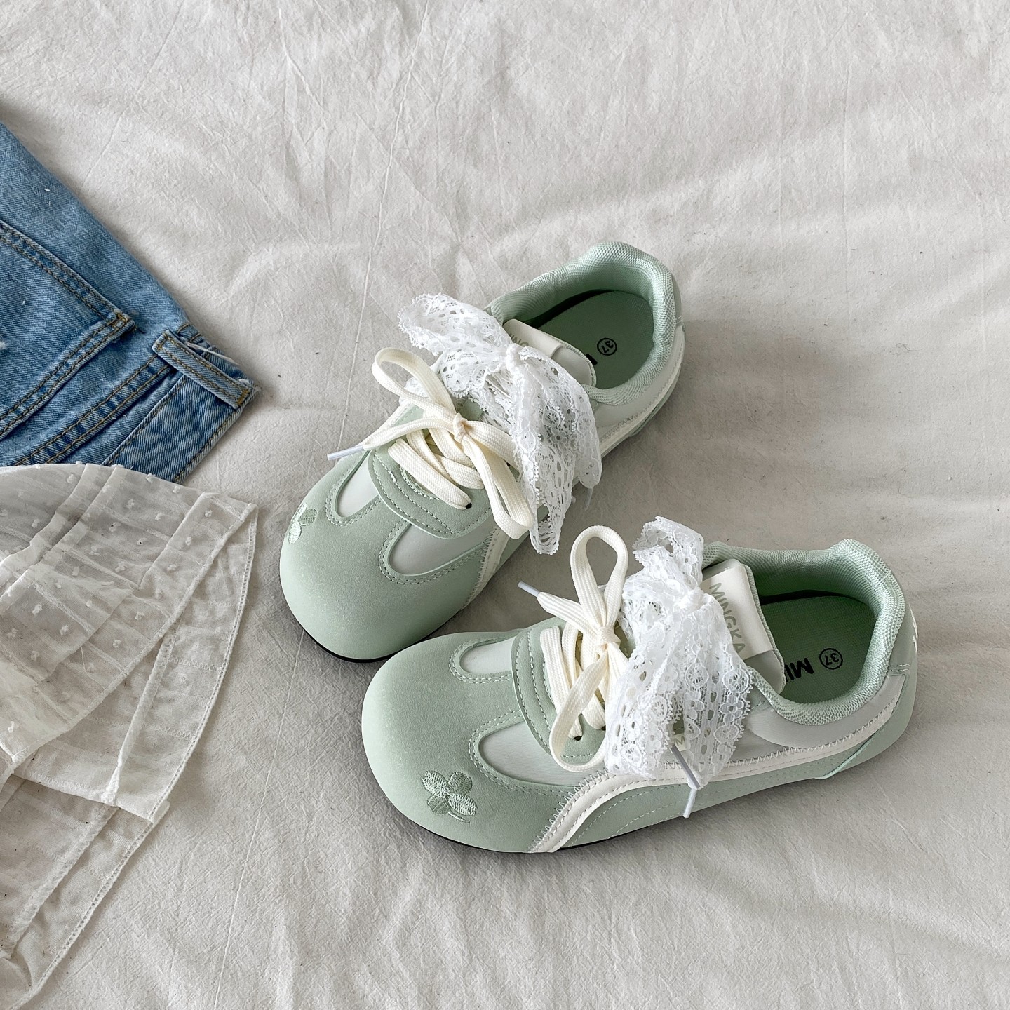 喜叔芭蕾风薄荷绿德训鞋女2026春季新款平底阿甘板鞋运动休闲鞋潮,女鞋,德训鞋,淘宝优惠券,粉丝福利购,淘宝优惠卷