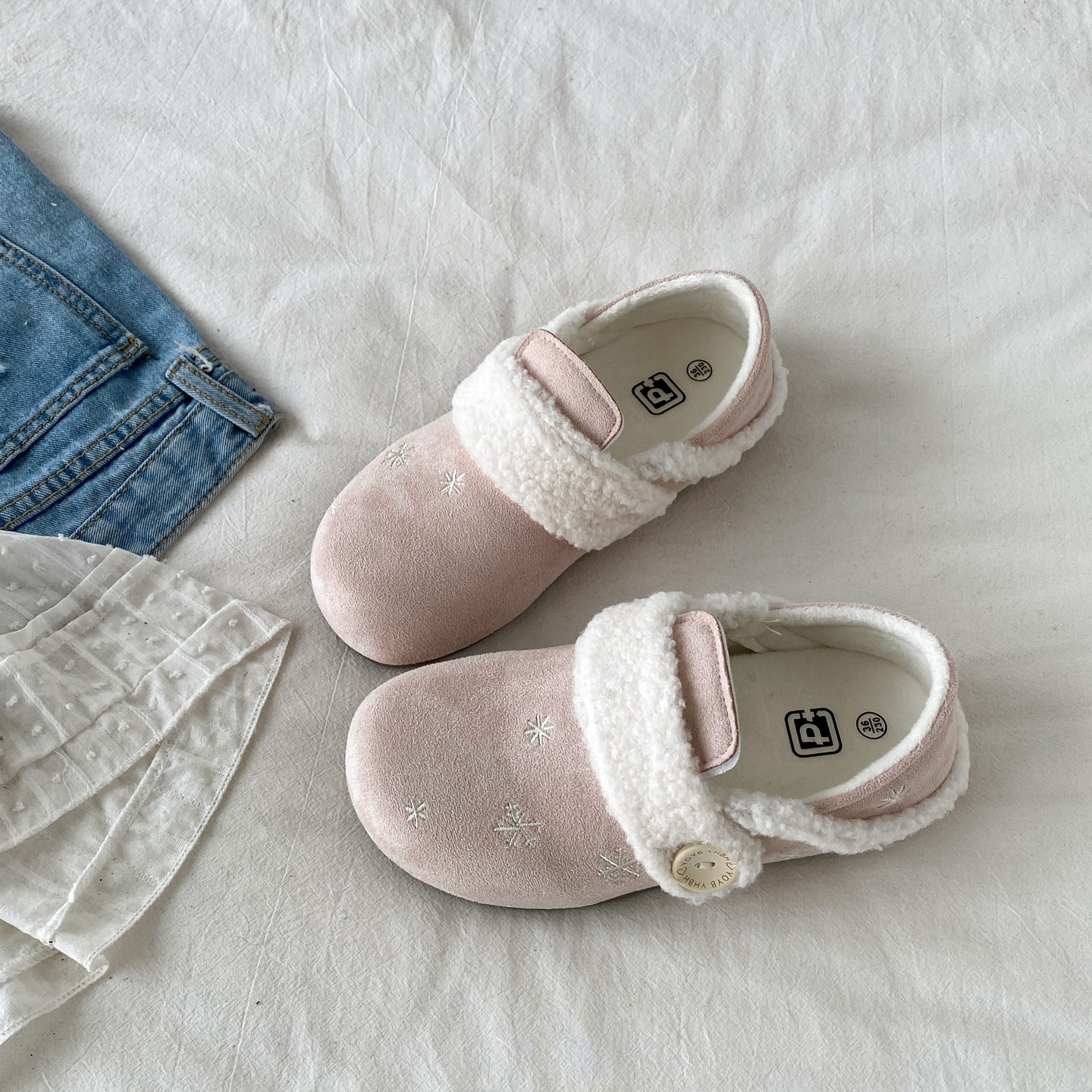 喜叔一脚蹬粉色毛毛勃肯鞋女2025新款冬季保暖加绒穆勒棉鞋雪地靴,女鞋,勃肯鞋/软木鞋,淘宝优惠券,粉丝福利购,淘宝优惠卷