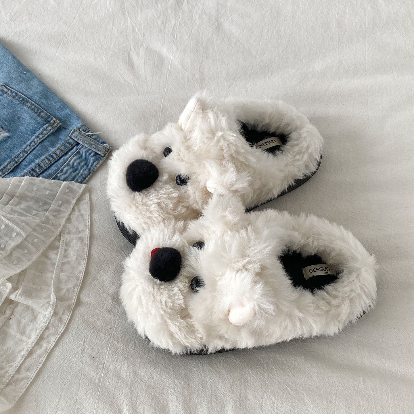 可爱小狗包头棉拖鞋情侣毛毛拖鞋