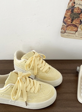 喜叔小众chic黄色厚底板鞋女款春秋百搭德训鞋韩版休闲运动面包鞋