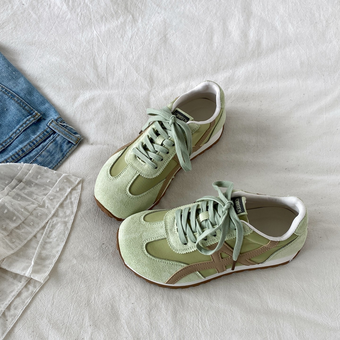 喜叔复古绿色阿甘鞋女2026新款春季厚底德训鞋轻便休闲运动鞋板鞋,女鞋,时尚休闲鞋,淘宝优惠券,粉丝福利购,淘宝优惠卷