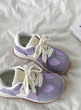 喜叔 紫色米奇大头德训鞋女款春秋百搭厚底华夫阿甘鞋休闲运动鞋