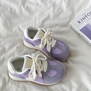 喜叔 紫色米奇大头德训鞋女款春秋百搭厚底华夫阿甘鞋休闲运动鞋