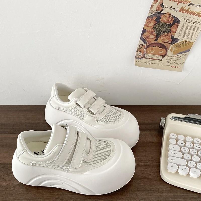 喜叔 魔术贴厚底网面小白鞋女款2025新款夏季透气百搭板鞋大头鞋,女鞋,网面鞋,淘宝优惠券,粉丝福利购,淘宝优惠卷