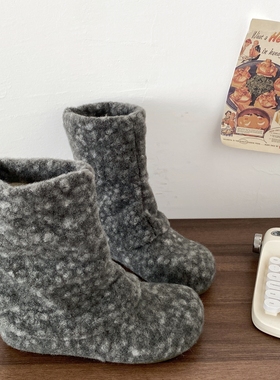 喜叔灰色毛呢裤管雪地靴女款冬季保暖加绒毛毛勃肯鞋内增高棉鞋子