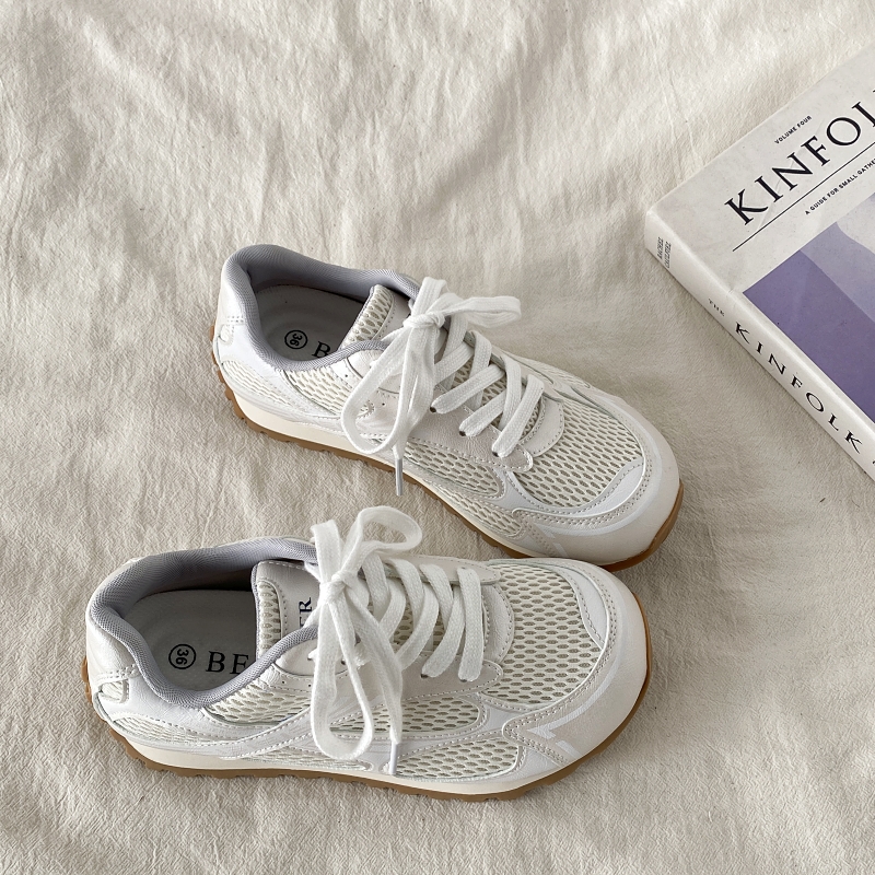 白色网面透气运动鞋轻便复古跑鞋