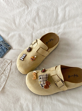 喜叔 可爱风黄色卡通勃肯鞋女ins潮外穿厚底包头半拖鞋懒人一脚蹬