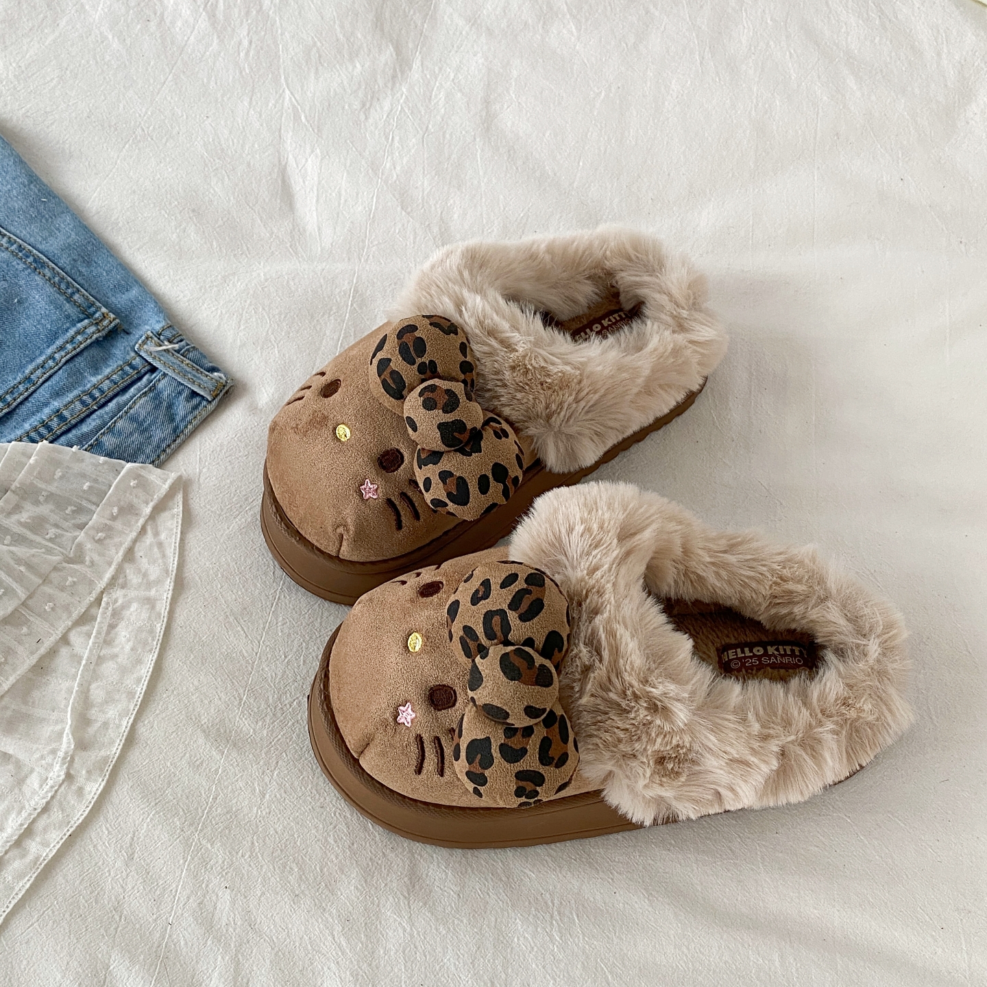 复古厚底KT猫棉拖鞋包头毛毛拖鞋