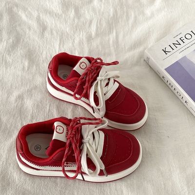 复古红苹果板鞋厚底小白鞋面包鞋