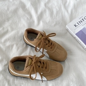 棕色复古德训鞋 女款 ins潮小众百搭平底阿甘鞋 喜叔 运动休闲赛车鞋