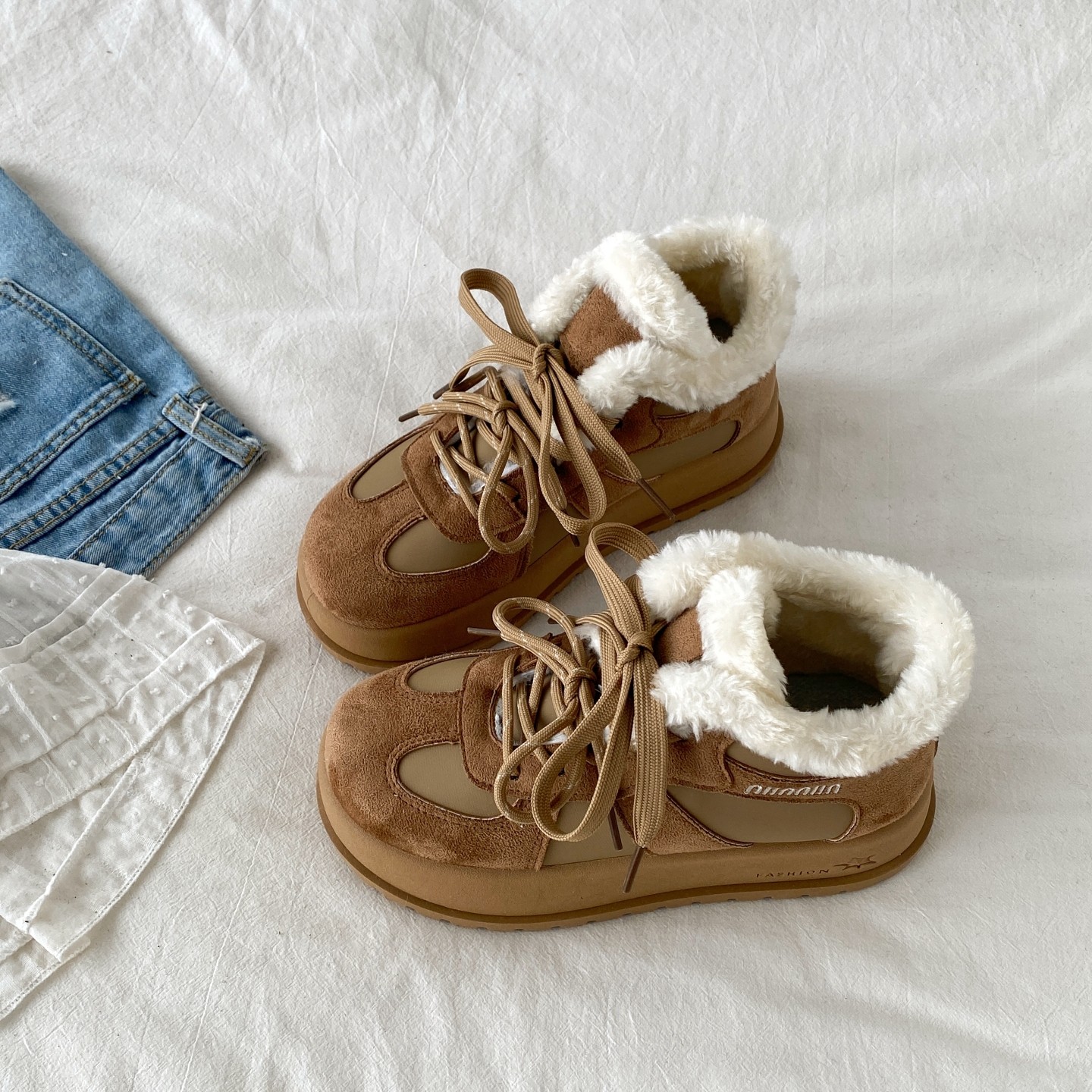 喜叔小众复古厚底高帮棉鞋女2025新款冬季保暖加绒德训鞋休闲板鞋,女鞋,棉鞋,淘宝优惠券,粉丝福利购,淘宝优惠卷