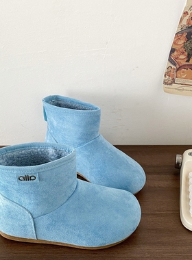 喜叔小众蓝色平底雪地靴女冬2025新款外穿保暖棉鞋加绒勃肯短靴子