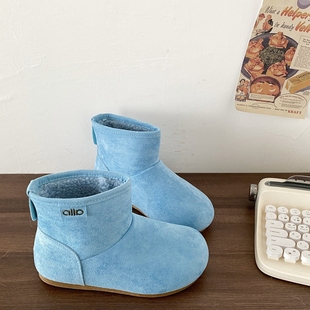 喜叔小众蓝色平底雪地靴女冬2025新款 加绒勃肯短靴子 外穿保暖棉鞋
