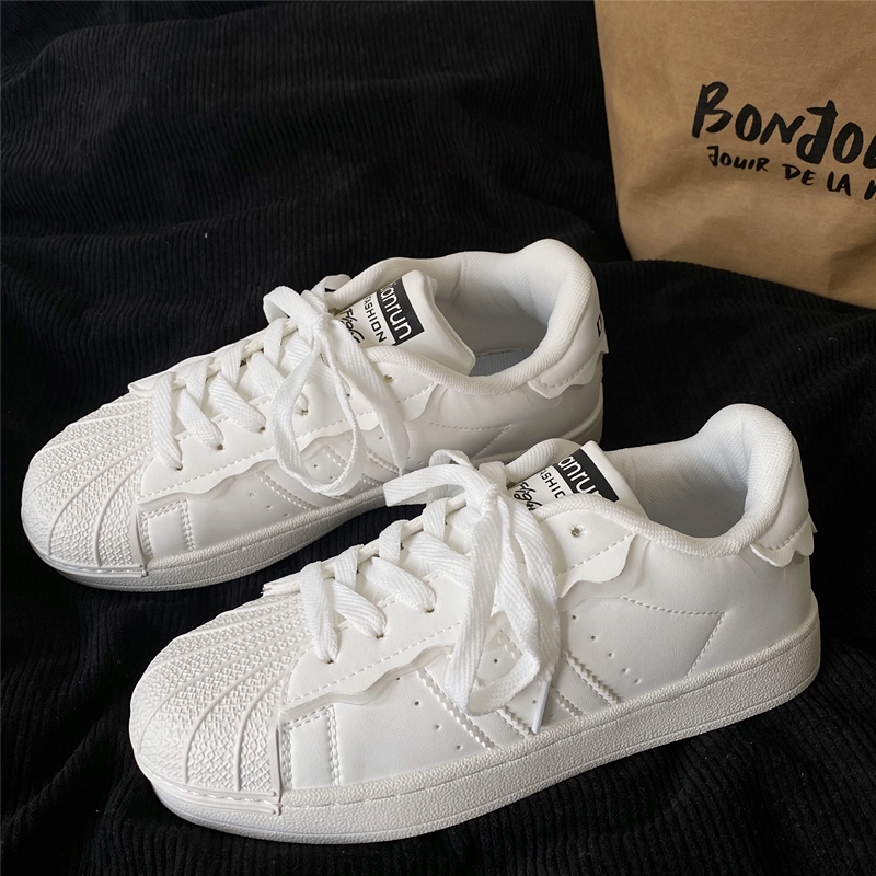 小众花边设计贝壳头小白鞋ins潮