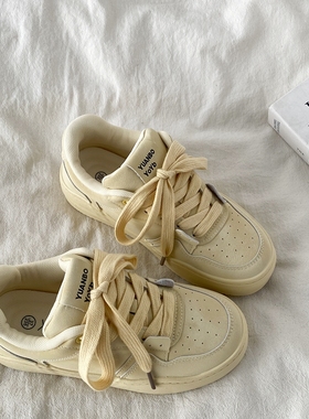 喜叔多巴胺厚底黄色板鞋女2025新款春季百搭面包鞋学生运动休闲鞋