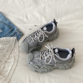 喜叔 ins潮显脚小复古休闲运动鞋 原创小众银色厚底增高老爹鞋 女款