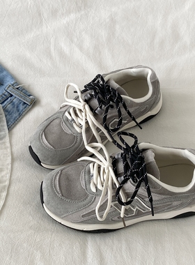 喜叔 小众灰色厚底德训鞋女款秋季百搭复古休闲运动鞋ins潮阿甘鞋