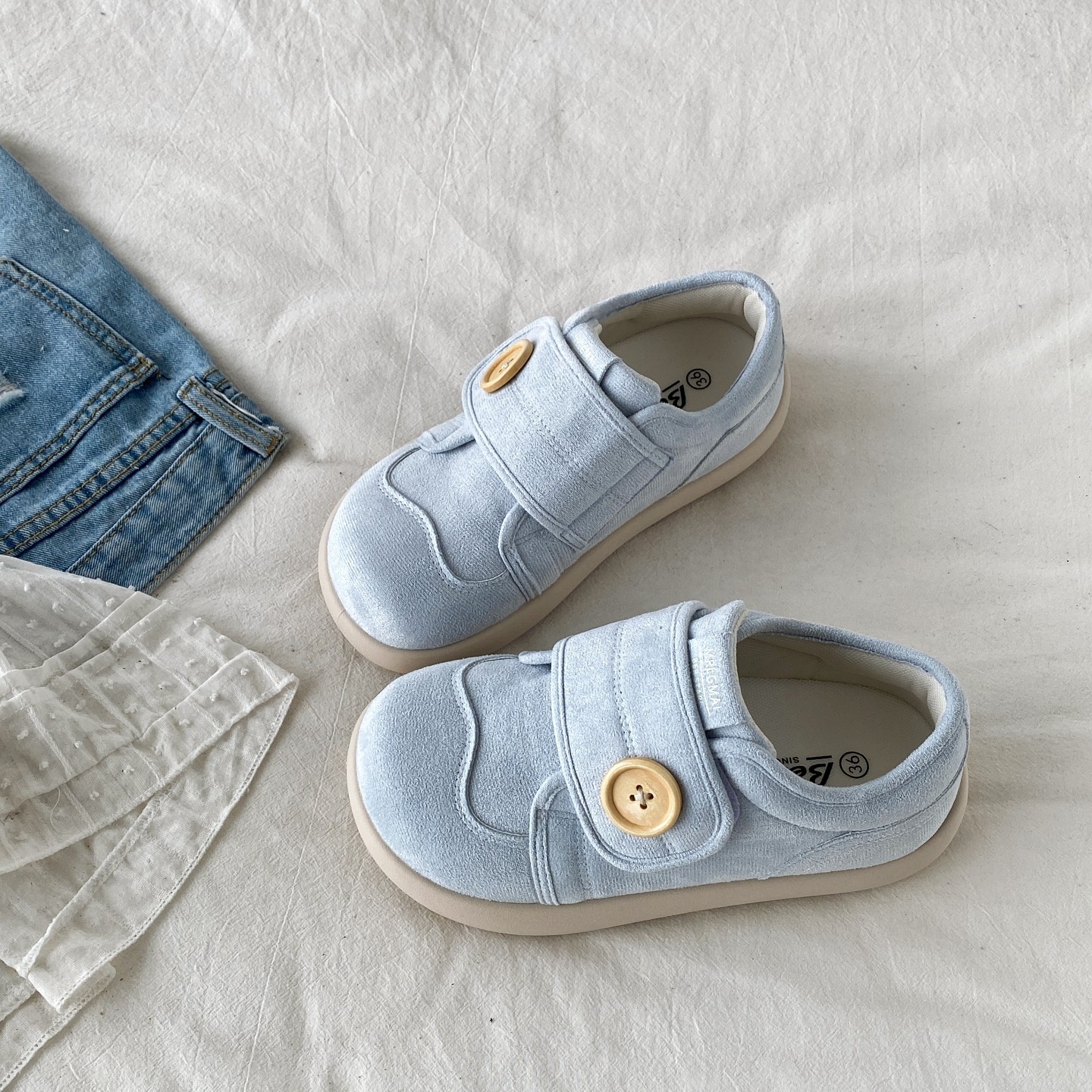 喜叔奶蓝色丑萌大头勃肯鞋女2026春季新款魔术贴豆豆鞋面包板鞋子,女鞋,勃肯鞋/软木鞋,淘宝优惠券,粉丝福利购,淘宝优惠卷