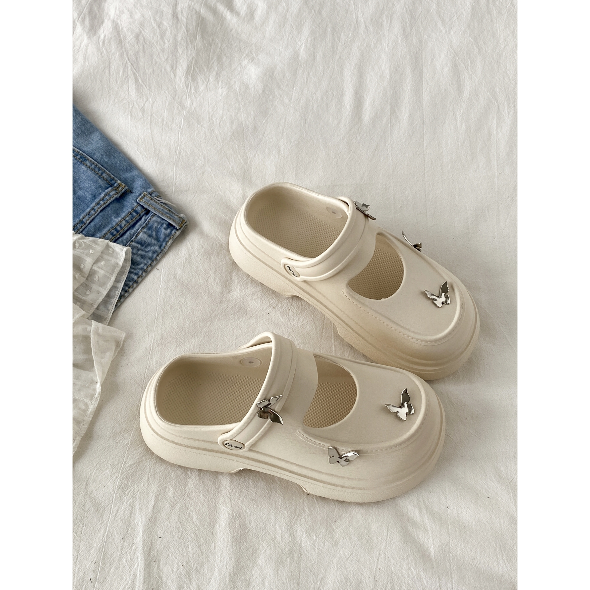 爆款水银蝴蝶包头拖鞋玛丽珍凉鞋