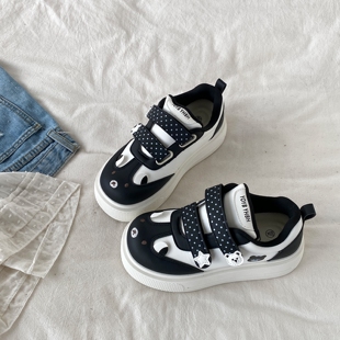 喜叔小众黑色魔术贴板鞋女2026新款春季厚底小白鞋复古休闲面包鞋