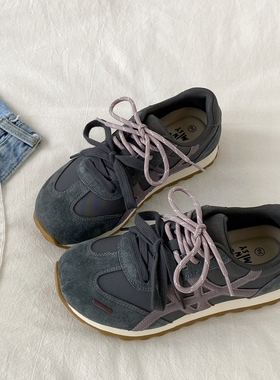 喜叔高级感灰色小众阿甘鞋女款秋季透气休闲运动鞋复古厚底德训鞋