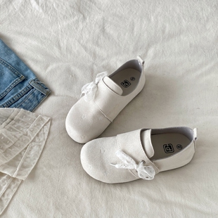 喜叔内增高白色全包勃肯鞋女2026春季新款蝴蝶结单鞋一脚蹬懒人鞋