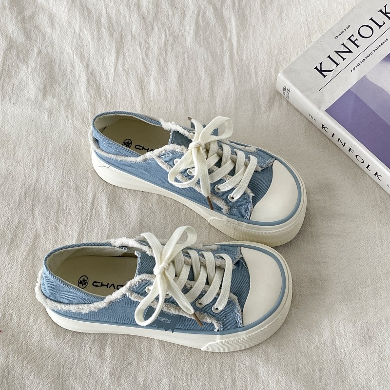 喜叔牛仔蓝两穿帆布鞋女2025夏季新款小众百搭鞋子透气一脚蹬板鞋,女鞋,帆布鞋,淘宝优惠券,粉丝福利购,淘宝优惠卷