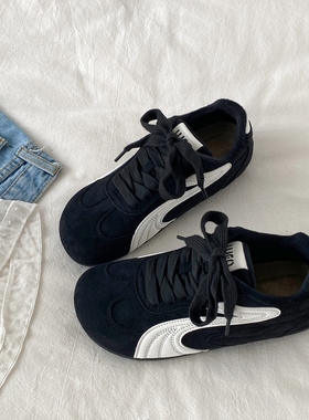 喜叔加绒保暖黑色德训鞋女2025新款秋冬复古阿甘鞋运动休闲二棉鞋