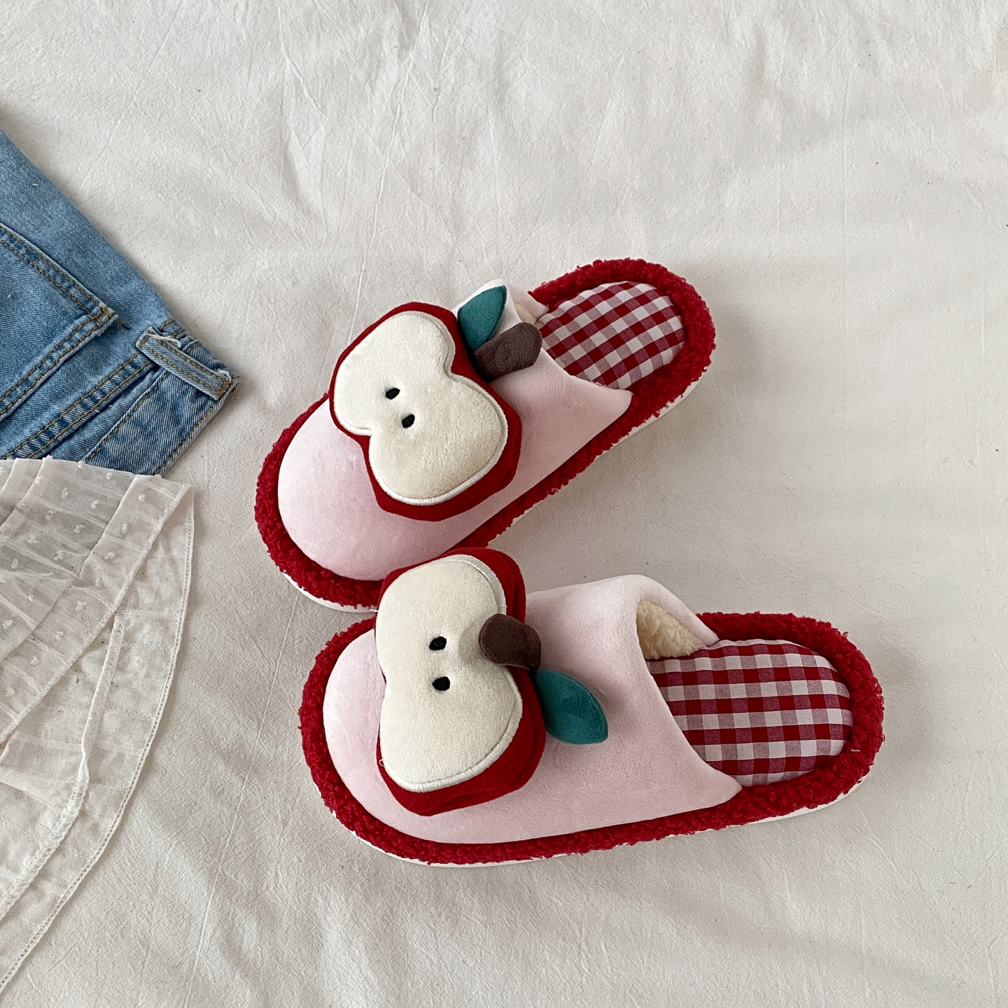 爆款红苹果居家拖鞋防滑静音保暖