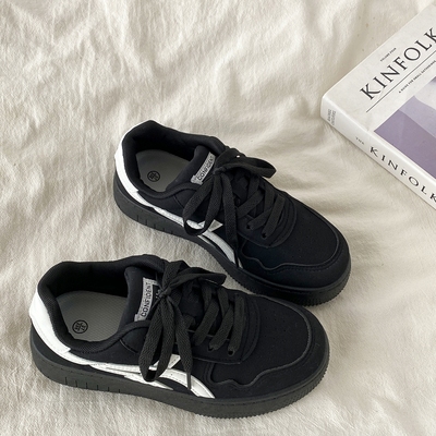 黑色德训鞋厚底板鞋子通勤小黑鞋