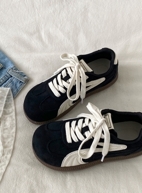 喜叔 丑萌黑色厚底德训鞋女2025新款秋季阿甘板鞋复古休闲运动鞋