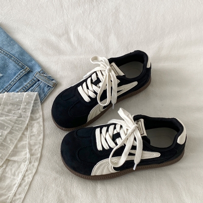 黑色小众百搭德训板鞋厚底阿甘鞋