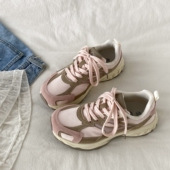 喜叔韩系厚底粉色显脚小老爹鞋 跑步鞋 女款 春秋百搭户外休闲运动鞋