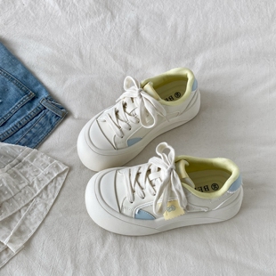 喜叔黄蓝撞色KT猫面包鞋女款厚底小白鞋韩系chic百搭运动休闲板鞋