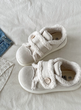 喜叔 白色魔术贴毛毛棉鞋女款冬季保暖加绒雪地靴丑萌大头面包鞋
